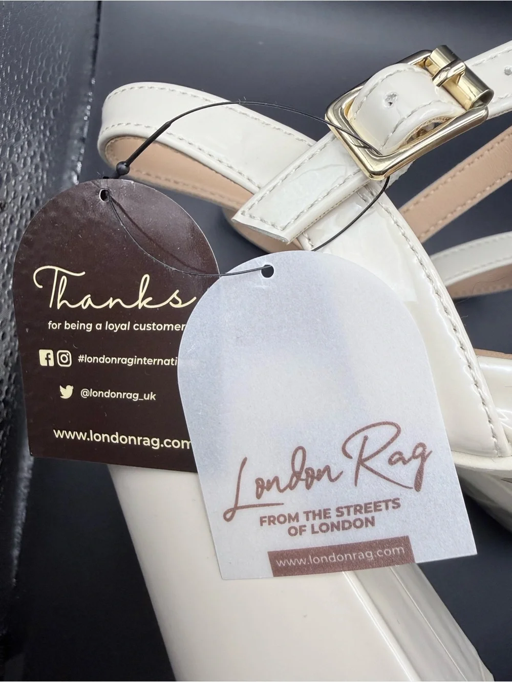 London Rag - Off-White (Bone) Patent Platform Block Heel Sandals